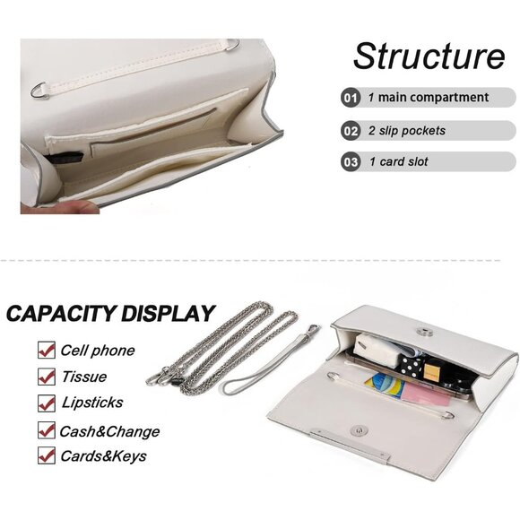 🆕Women White Faux Leather Small Clutch Purse Straw Wristlet Crossbody Bag - Picture 4 of 9